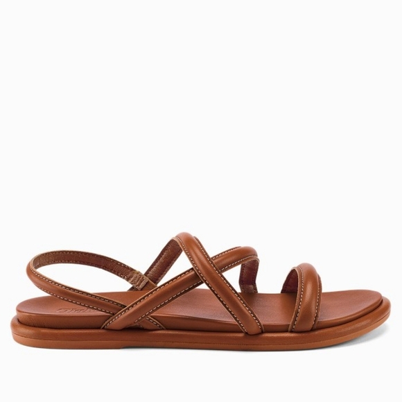 Women's Olukai® Tiare Strappy Slide Sandals Conac Brown Leather - Picture 1 of 5